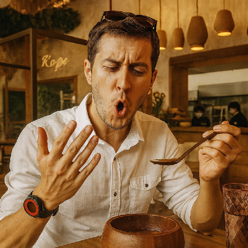 吃太多辣的东西后，我的喉咙发炎了。