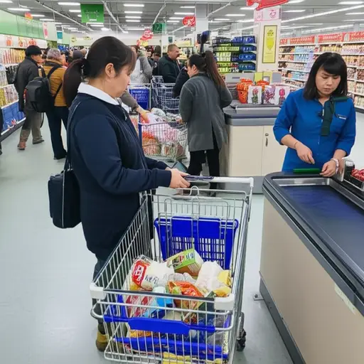 杂货店的收银台排起了长队。