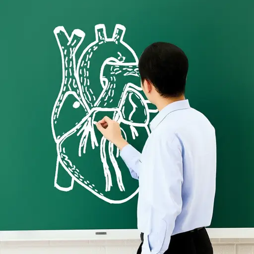 老师画了一个图显示血液如何流过心脏。