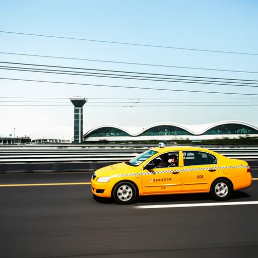 我们乘出租车去机场。