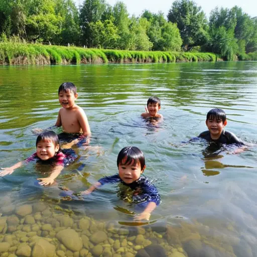 孩子们喜欢在河里游泳。