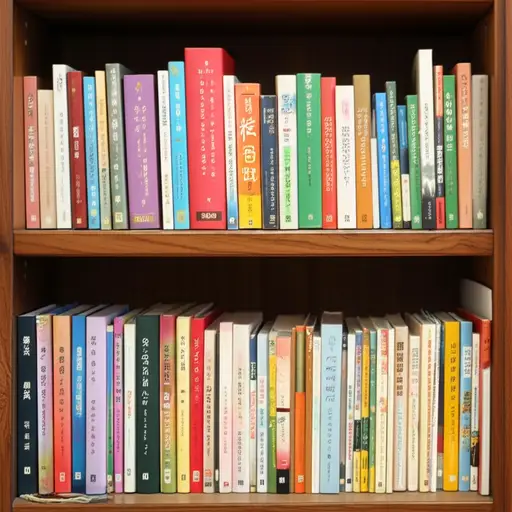 她书架上有一堆书。