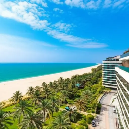 我们住在海滩附近的一家酒店。