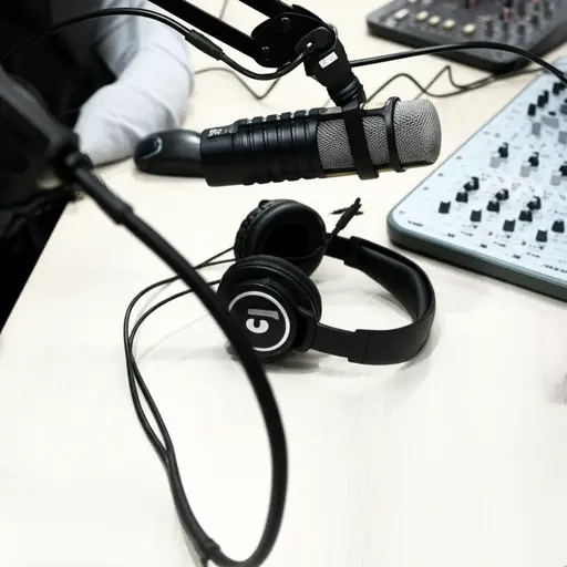 采访将在一个广播直播间内进行。