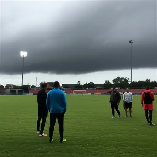 由于天气不好，他们不得不取消明天的足球比赛。