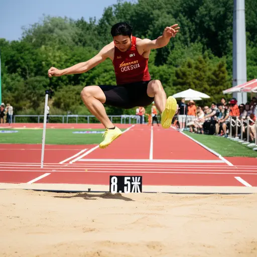 他以8.5米的跳跃获胜。