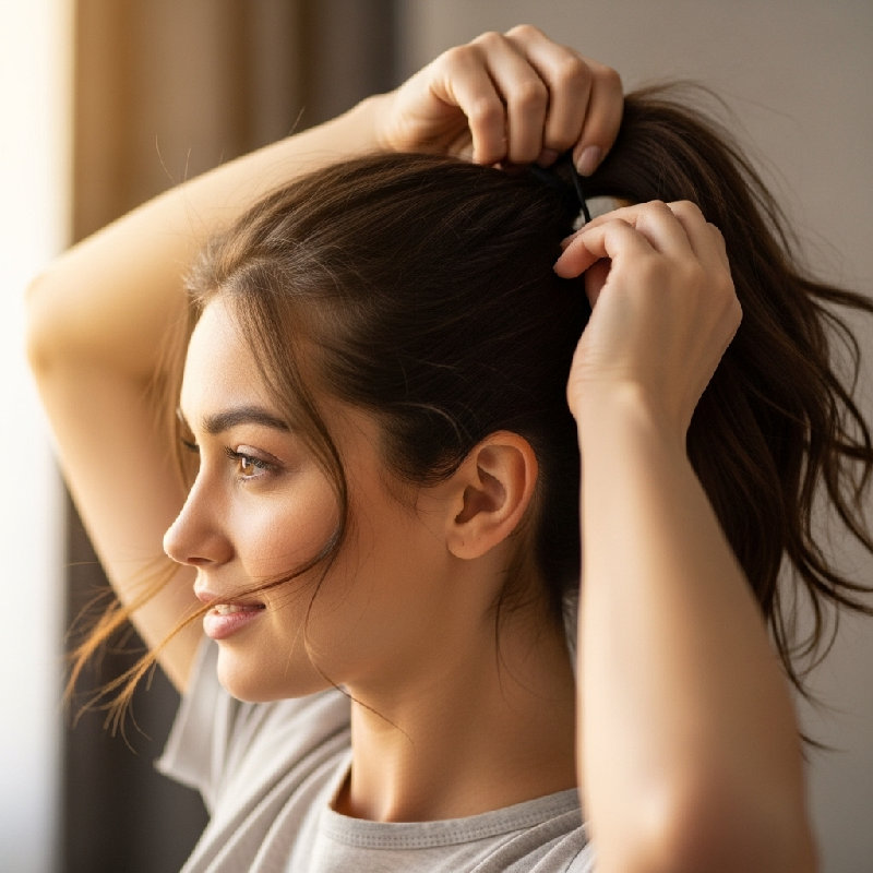 她喜欢把头发扎成马尾。