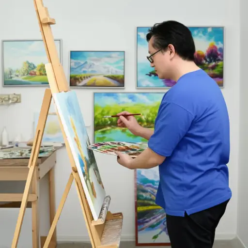 我叔叔是一位画家，他画了很多漂亮的画。