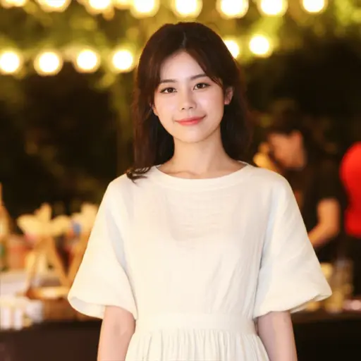 她穿了一件简单的棉质连衣裙去参加派对。