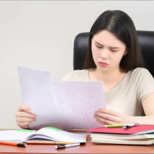 她失望地看到她的论文被退回，上面有大量用红笔做的修改。