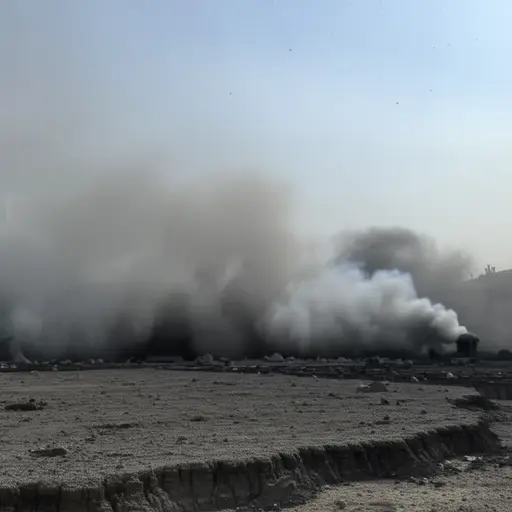 先是一声巨响，接着是一团烟雾。