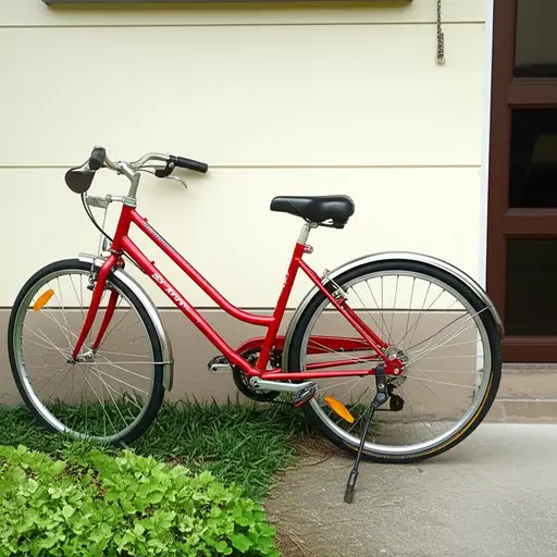 我的自行车，是红色的那辆，停在门外。