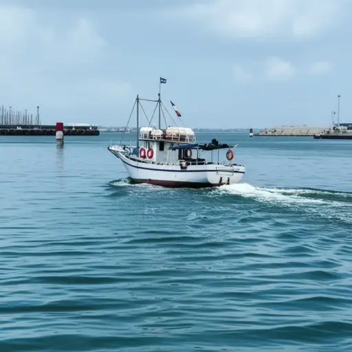 我们乘船离开了港口。