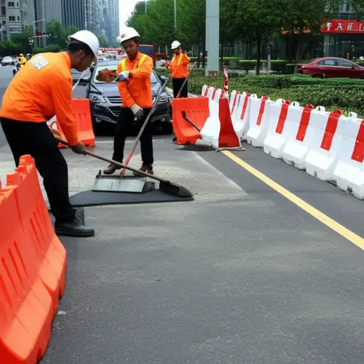 工人们正在修理道路。