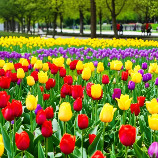 公园里到处都有美丽的花朵。