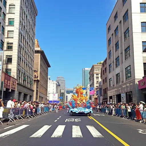 街上的人群在观看游行。