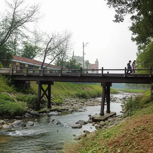 我们走那座小桥去火车站。