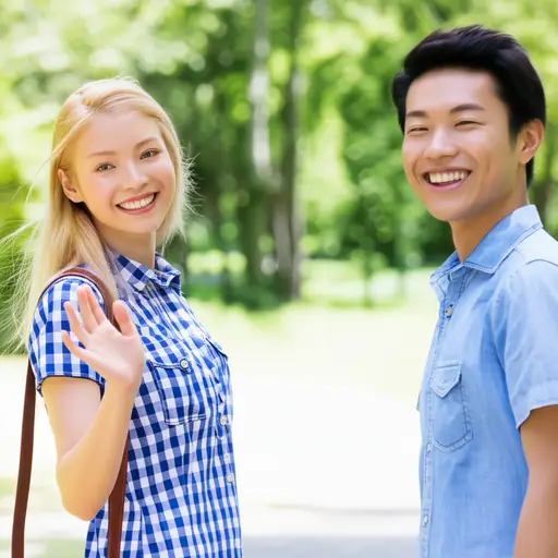 她向我挥手，我笑了。