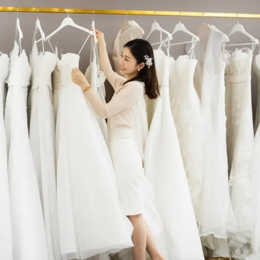 她决定为婚礼租一件礼服，而不是购买。