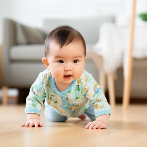 那个婴儿正用双手和膝盖爬来爬去。