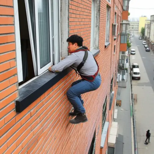 他试图从窗户逃跑。