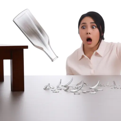 他不小心把花瓶从桌子上碰掉了。