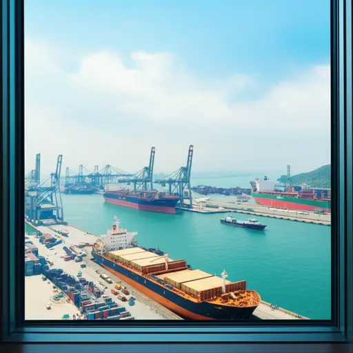 从我的酒店窗户，我能看到繁忙的港口。