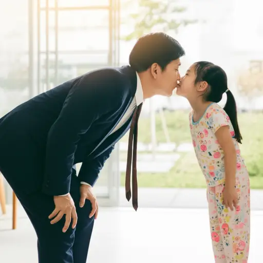 他上班前总会亲吻女儿道别。