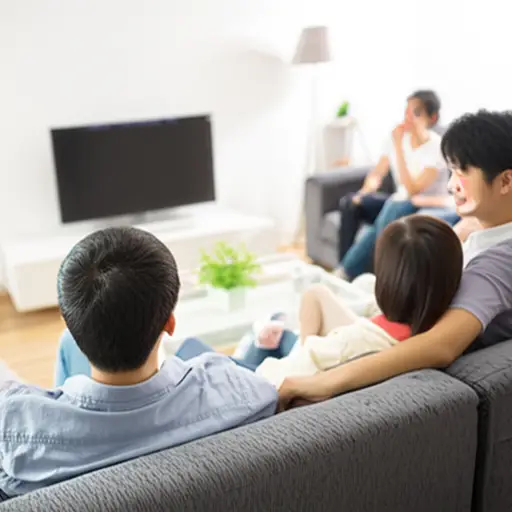 客厅里的沙发很舒适，我们可以一起坐在上面看电视。