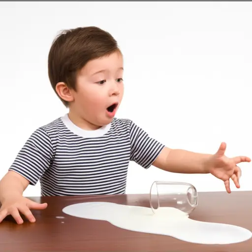 他不小心打翻了牛奶。