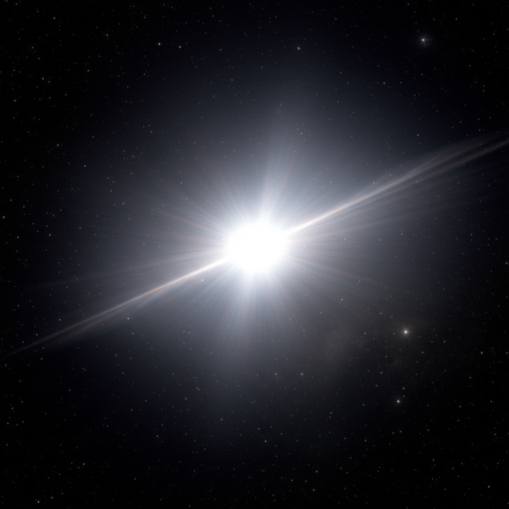 一颗明亮的恒星在黑暗的太空中闪耀。