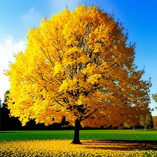 秋天的树叶变成了黄色。