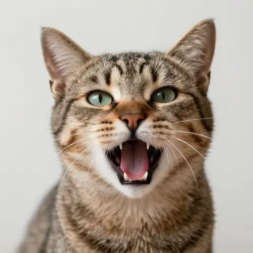 猫发出"喵"声。