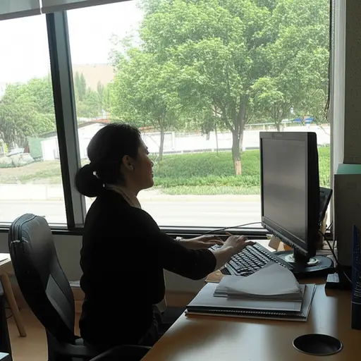 她在二楼工作。