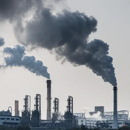 浓烟从工厂的烟囱里冒出来。