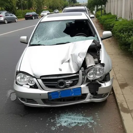 汽车在事故中严重受损。