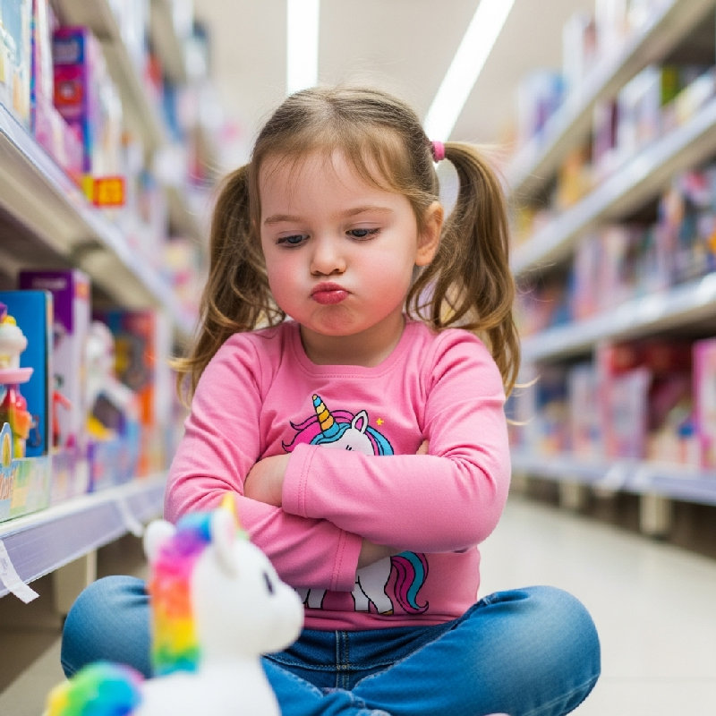 她没得到想要的玩具时撅起了嘴。