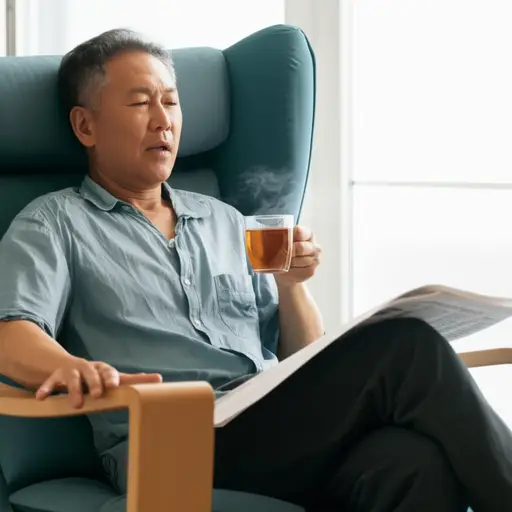 下班后，我喝杯茶看报纸放松。