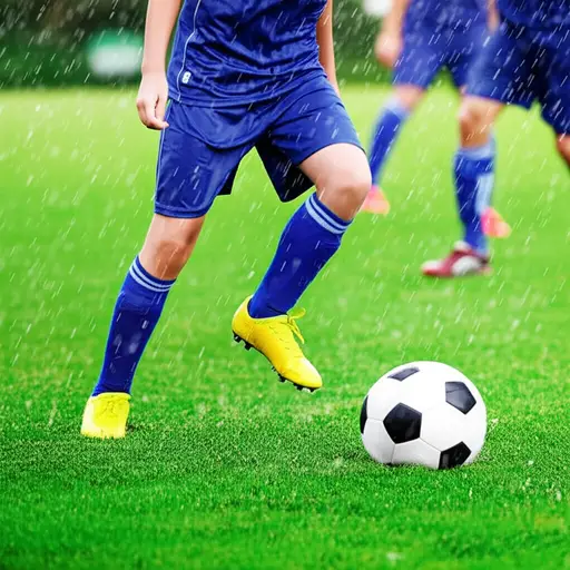 他们在雨中踢足球。