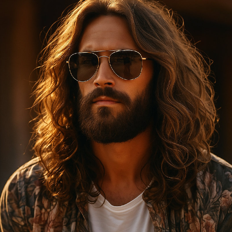 他留着浓密的胡子。