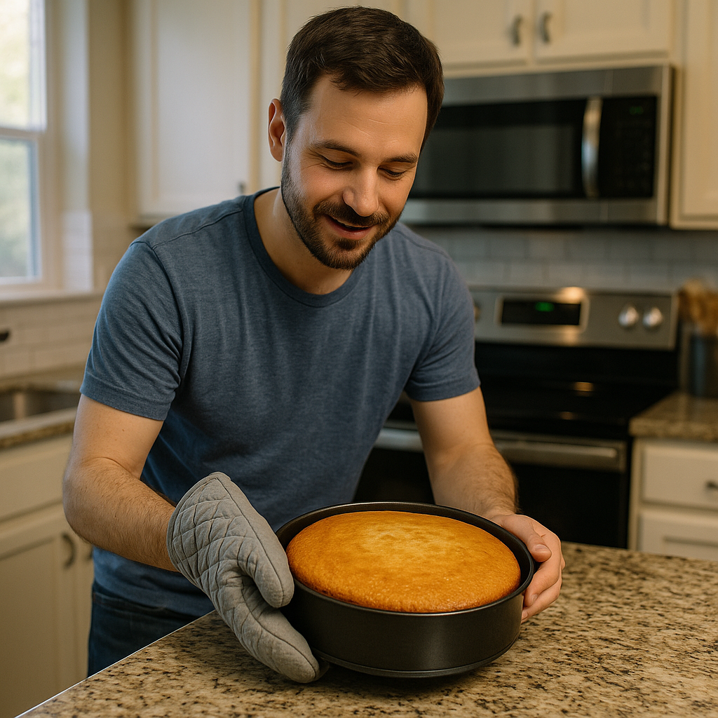 他每个星期天都会给家人烤一个蛋糕。