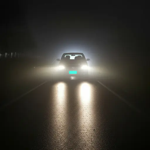 汽车的前灯发出一道强光，穿透了浓雾。