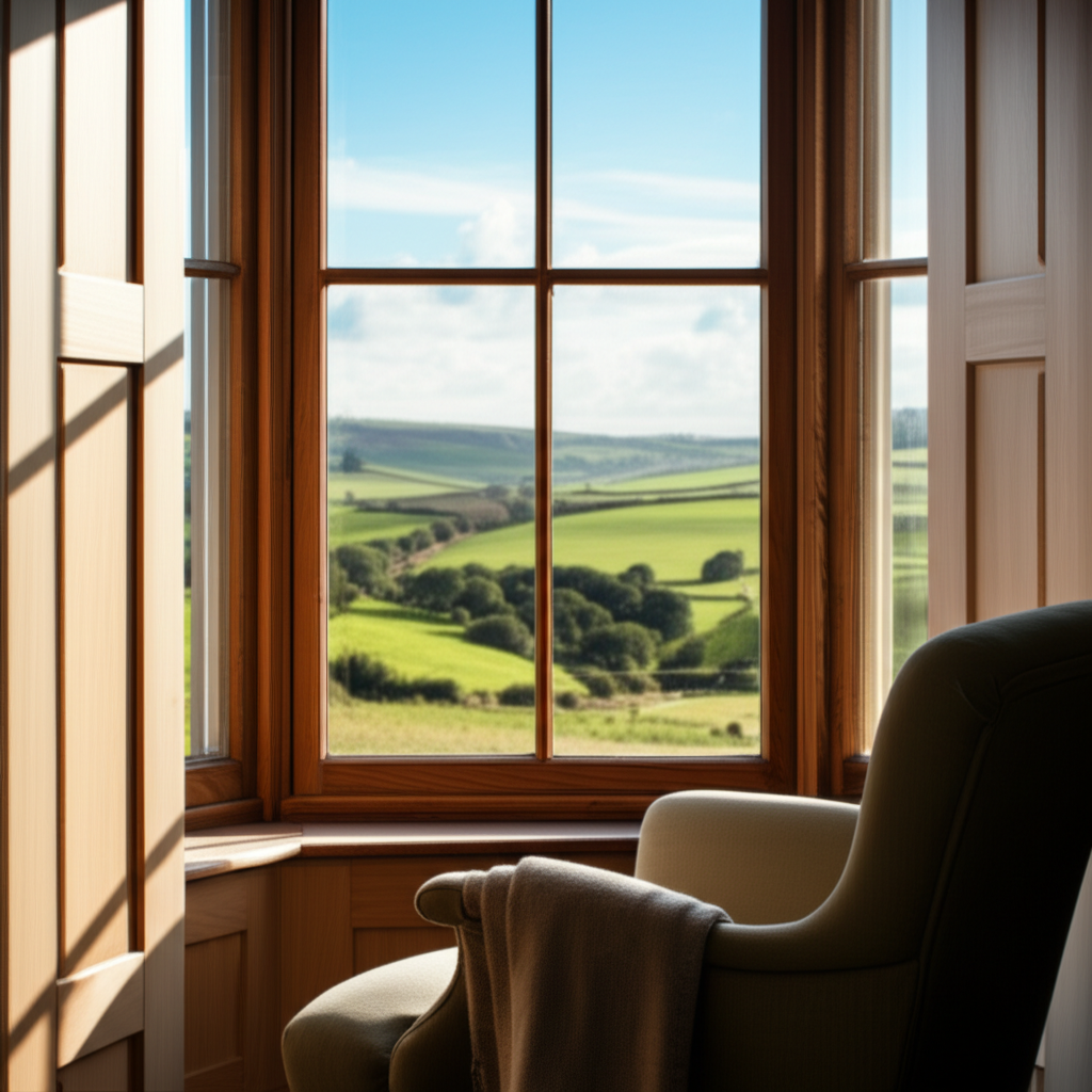 一把舒适的椅子放在窗边。