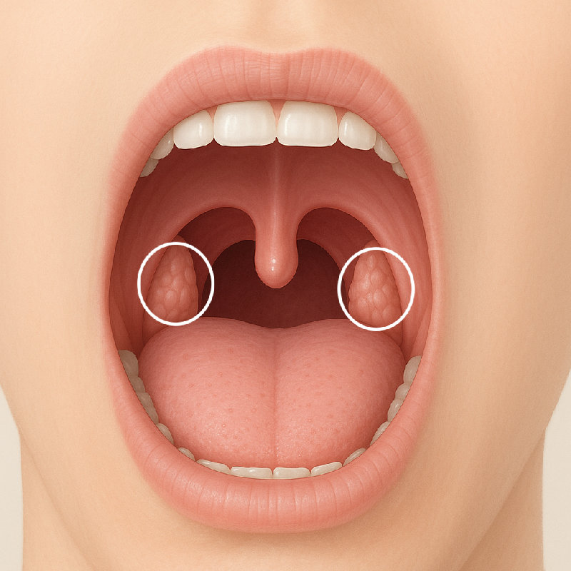 她的扁桃体发炎了。