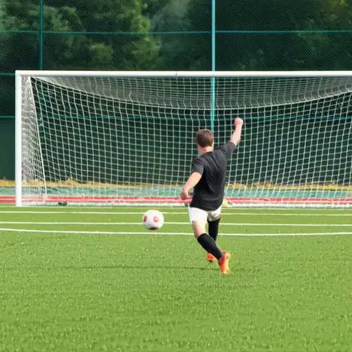 那名球员将球踢向球门。