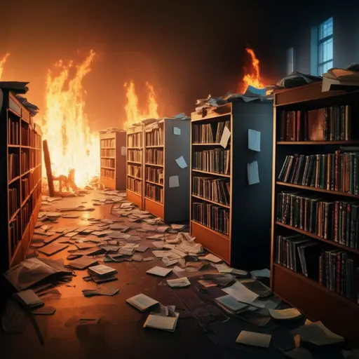 许多重要的历史文件在图书馆被炸毁时被破坏了。