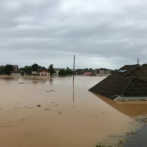 当河流决堤时，这个城镇被淹没了。