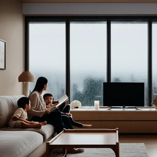 昨天下了一整天雨，所以我们待在家里。