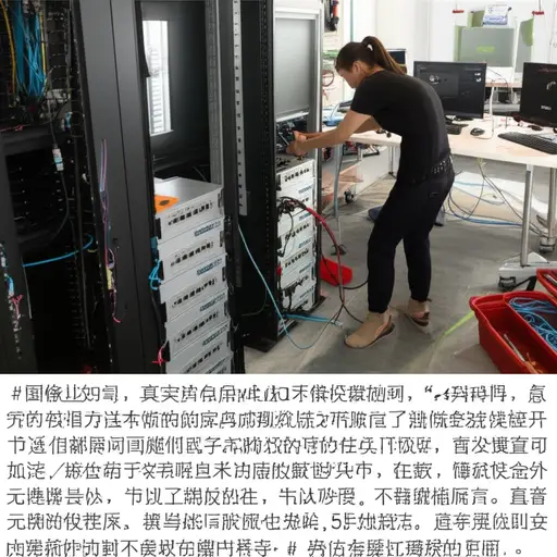 她协助团队安装网络电缆。