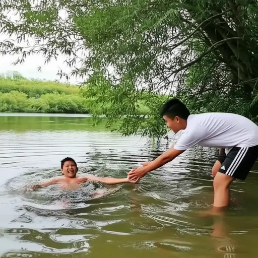 他掉进河里，但他的朋友救了他，使他免于溺水。